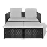 NNEVL 4 Piece Garden Lounge Set with Cushions Poly Rattan Black