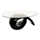 NNEVL Coffee Table with Oval Glass Top High Gloss Black