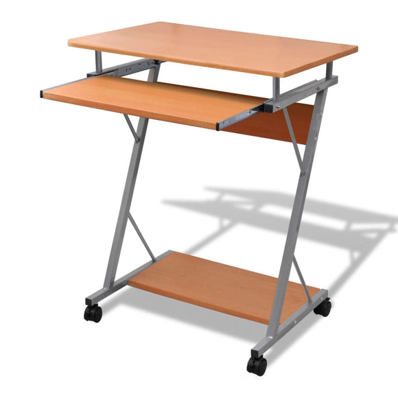 NNEVL Compact Computer Desk with Pull-out Keyboard Tray Brown