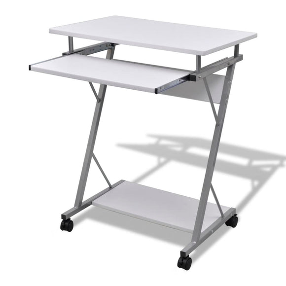 NNEVL Compact Computer Desk with Pull-out Keyboard Tray White