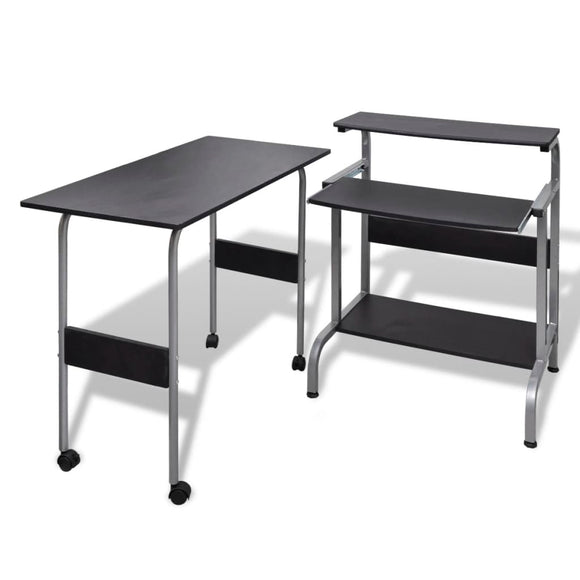 NNEVL 2 Piece Computer Desk with Pull-out Keyboard Tray Black