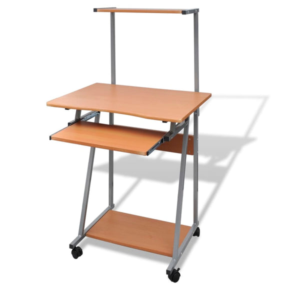 NNEVL Computer Desk With Pull-out Keyboard Tray and Top Shelf Brown