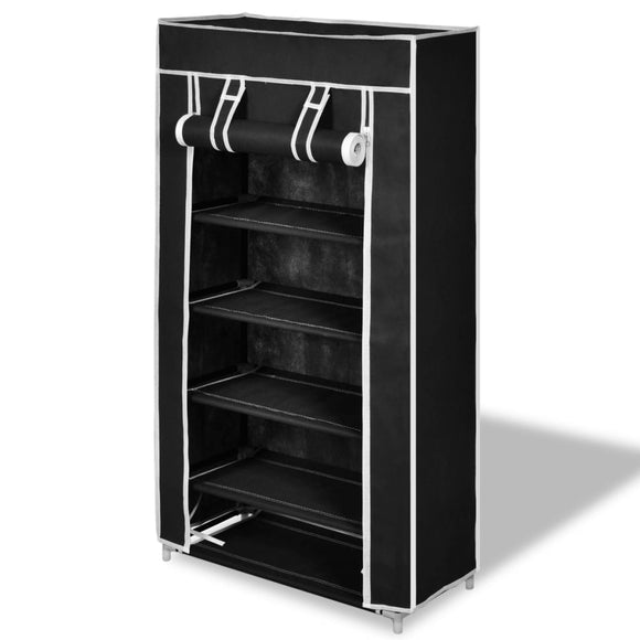 NNEVL Fabric Shoe Cabinet with Cover 58 x 28 x 106 cm Black