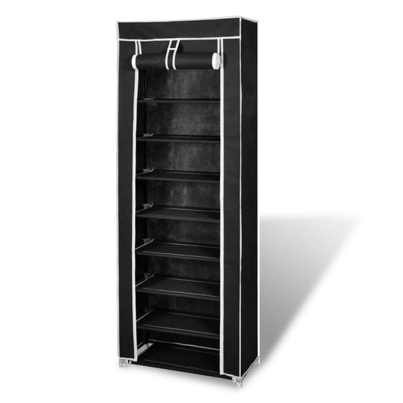 NNEVL Fabric Shoe Cabinet with Cover 162 x 57 x 29 cm Black