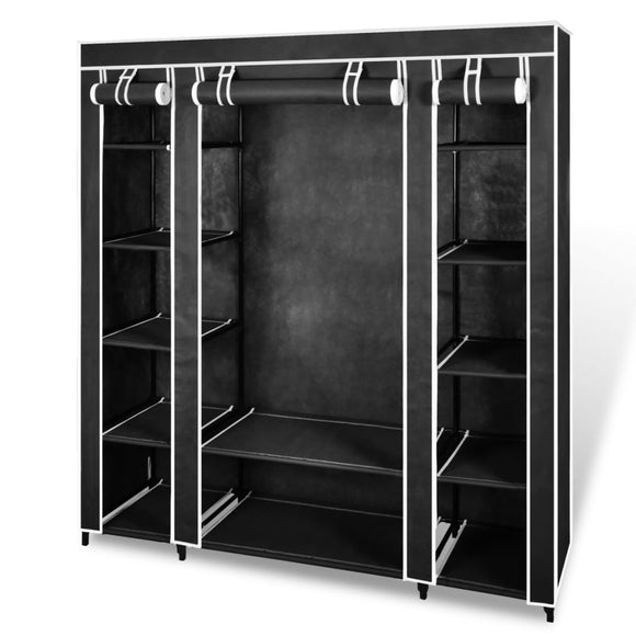 NNEVL Wardrobe with Compartments and Rods 45x150x176 cm Black Fabric