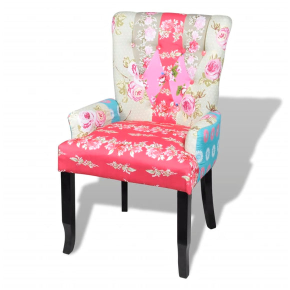 NNEVL French Chair with Patchwork Design Fabric
