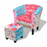 NNEVL Armchair with Footstool Patchwork Design Fabric