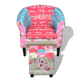 NNEVL Armchair with Footstool Patchwork Design Fabric