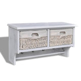 NNEVL White Paulownia Wood Wall Shelf With Hangers 2 Weaving Baskets 4 Hooks