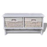 NNEVL White Paulownia Wood Wall Shelf With Hangers 2 Weaving Baskets 4 Hooks