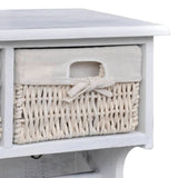 NNEVL White Paulownia Wood Wall Shelf With Hangers 2 Weaving Baskets 4 Hooks