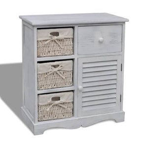 NNEVL Wooden Cabinet 3 Left Weaving Baskets White