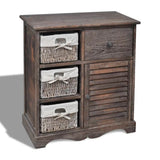 NNEVL Wooden Cabinet 3 Left Weaving Baskets Brown