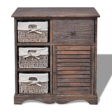 NNEVL Wooden Cabinet 3 Left Weaving Baskets Brown