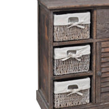 NNEVL Wooden Cabinet 3 Left Weaving Baskets Brown