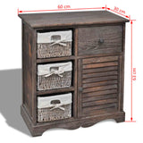 NNEVL Wooden Cabinet 3 Left Weaving Baskets Brown