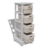 NNEVL Paulownia Wood Storage Rack 4 Weaving Baskets White