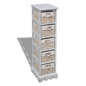 NNEVL Wooden Storage Rack 5 Weaving Baskets White