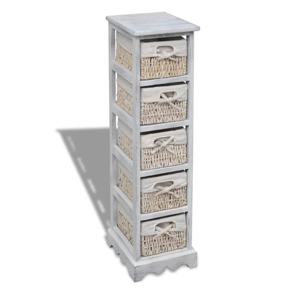NNEVL Wooden Storage Rack 5 Weaving Baskets White
