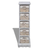 NNEVL Wooden Storage Rack 5 Weaving Baskets White