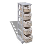 NNEVL Wooden Storage Rack 5 Weaving Baskets White