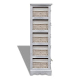 NNEVL Wooden Storage Rack 5 Weaving Baskets White