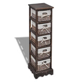 NNEVL Paulownia Wood Storage Rack 5 Weaving Baskets Brown