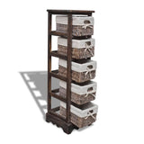 NNEVL Paulownia Wood Storage Rack 5 Weaving Baskets Brown