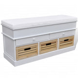 NNEVL White Storage & Entryway Bench with Cushion Top 2 Draw 3 Crate