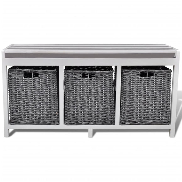 NNEVL White Storage & Entryway Bench with Cushion Top 3 Basket