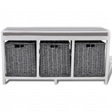 NNEVL White Storage & Entryway Bench with Cushion Top 3 Basket