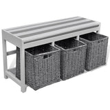 NNEVL White Storage & Entryway Bench with Cushion Top 3 Basket