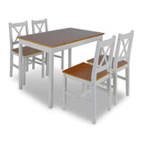 NNEVL 5 Piece Dining Set Brown and White