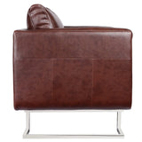 NNEVL Cube Armchair with Chrome Feet Brown Faux Leather