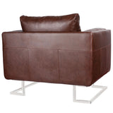 NNEVL Cube Armchair with Chrome Feet Brown Faux Leather