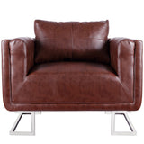 NNEVL Cube Armchair with Chrome Feet Brown Faux Leather