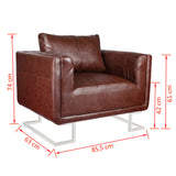 NNEVL Cube Armchair with Chrome Feet Brown Faux Leather
