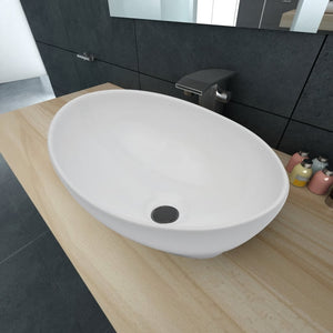 NNEVL Luxury Ceramic Basin Oval-shaped Sink White 40 x 33 cm