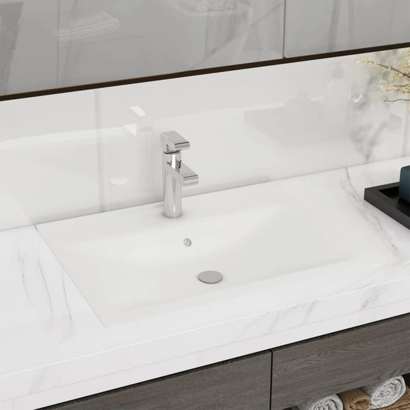 NNEVL Luxury Ceramic Basin Rectangular Sink White with Faucet Hole