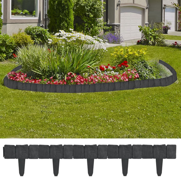 NNEVL Plastic Garden / Lawn Fence Stone Look 41 pcs 10 m