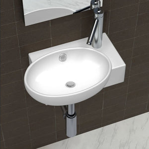 NNEVL Ceramic Sink Basin Faucet & Overflow Hole Bathroom White