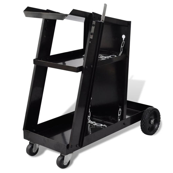 NNEVL Welding Cart Black Trolley with 3 Shelves Workshop Organiser
