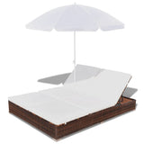 NNEVL Sun Bed with Parasol & Cushions Poly Rattan Brown