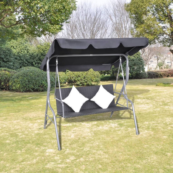 NNEVL Outdoor Hanging Rattan Swing Bench with a Canopy Black