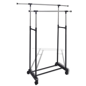 NNEVL Adjustable Clothes Rack 4 Castors 2 Hanging Rails