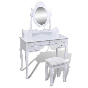NNEVL Dressing Table with Mirror and Stool 7 Drawers White