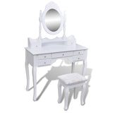 NNEVL Dressing Table with Mirror and Stool 7 Drawers White