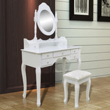 NNEVL Dressing Table with Mirror and Stool 7 Drawers White