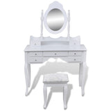 NNEVL Dressing Table with Mirror and Stool 7 Drawers White