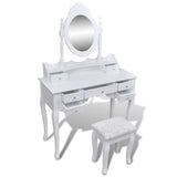NNEVL Dressing Table with Mirror and Stool 7 Drawers White
